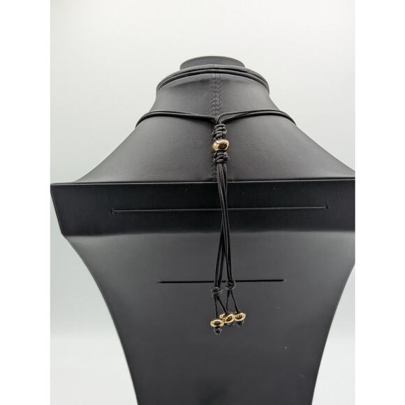 Corded Heavy Gold Tone Oval Pendant 32" Necklace W/ Back Feature - Picture 4 of 5